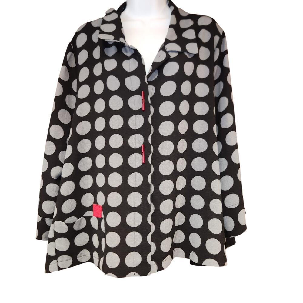 Vintage Moonlight Y&S Fashion Black And Gray Polka‎ Dot Button Up Cardigan Sz L